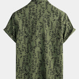 Retro Green Hawaiian Short Sleeve Shirt with Floral Print, Button-Up, Perfect for Summer Vacation