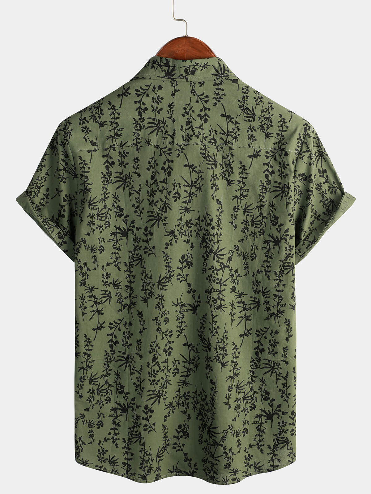 Retro Green Hawaiian Short Sleeve Shirt with Floral Print, Button-Up, Perfect for Summer Vacation