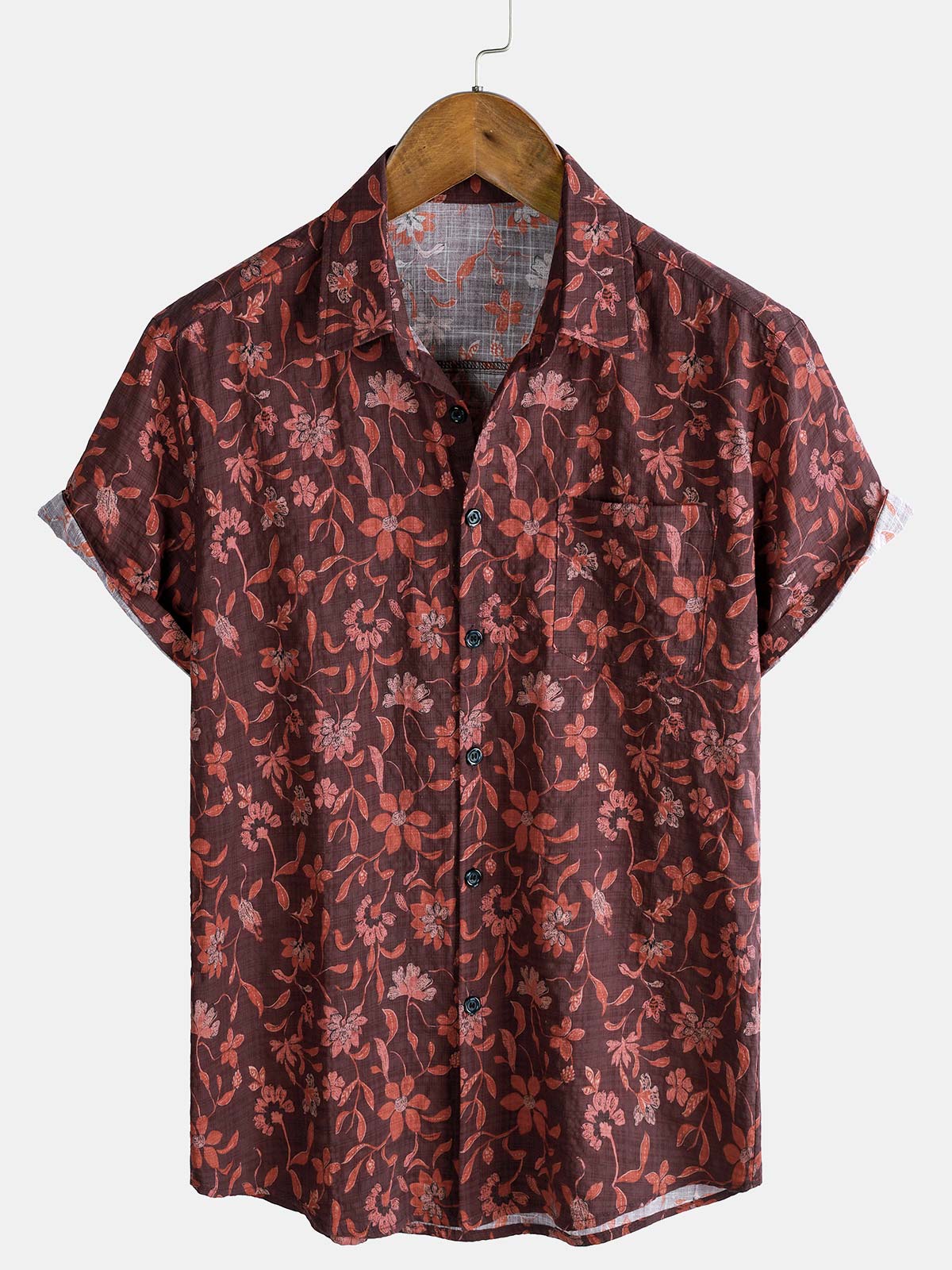 Casual Summer Graphic Botanical Print Lightweight Short Sleeve Shirt