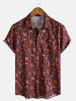 Casual Summer Graphic Botanical Print Lightweight Short Sleeve Shirt