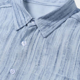 Light Blue Striped Breathable Casual Summer Short Sleeve Shirt