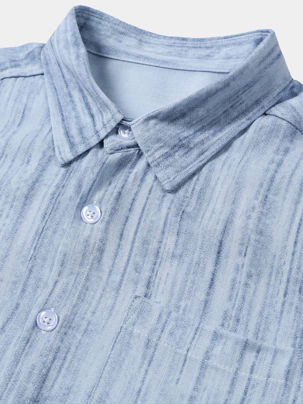 Light Blue Striped Breathable Casual Summer Short Sleeve Shirt
