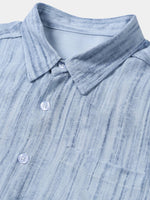 Light Blue Striped Breathable Casual Summer Short Sleeve Shirt
