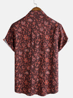 Casual Summer Graphic Botanical Print Lightweight Short Sleeve Shirt