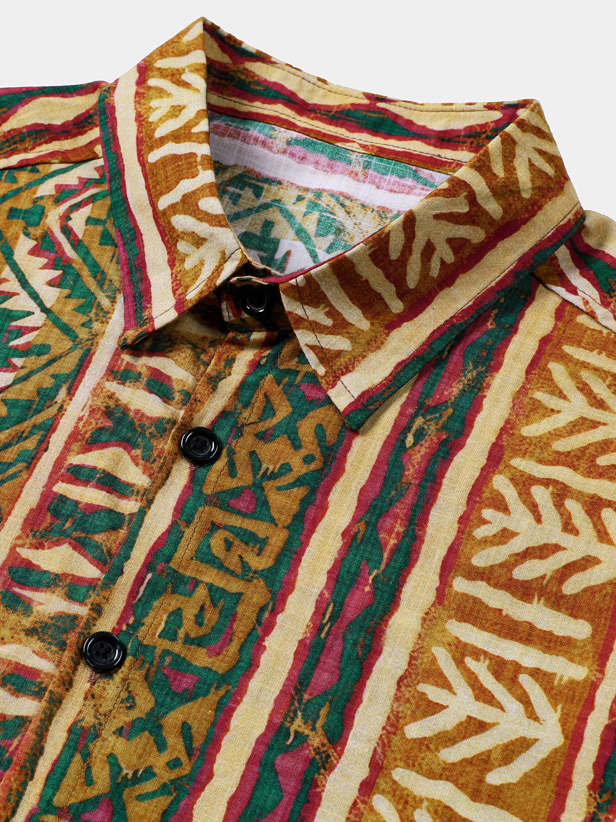 Tribal Stripe Vintage Style Casual Short Sleeve Shirt