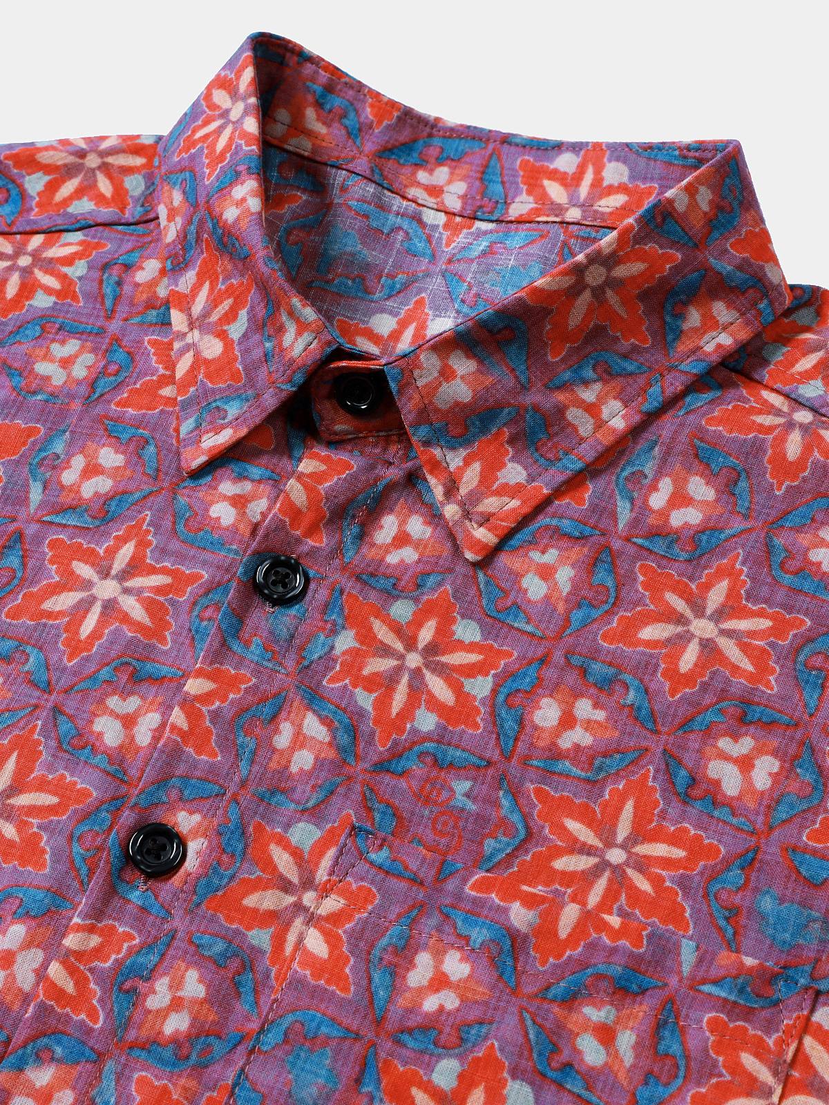 Lightweight Casual Vintage Floral Pattern Short Sleeve Shirt