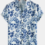 Short-Sleeve Floral Skull Print Punk Rock Crown Shirt