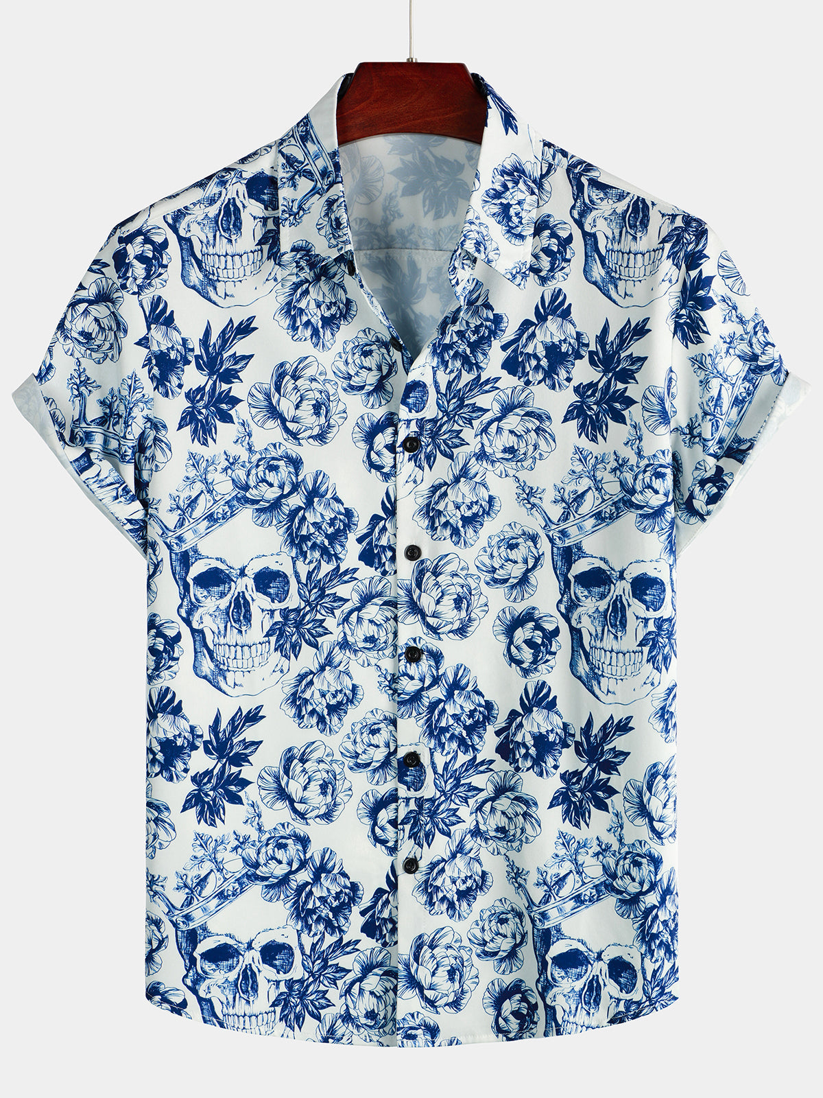 Short-Sleeve Floral Skull Print Punk Rock Crown Shirt