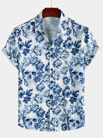 Short-Sleeve Floral Skull Print Punk Rock Crown Shirt