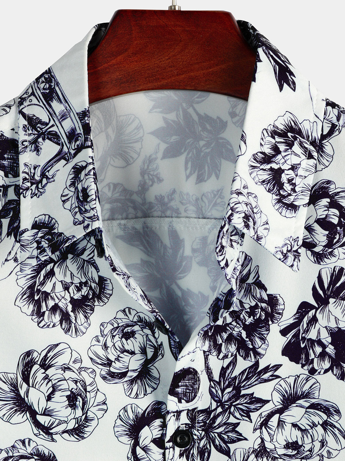 Black Short Sleeve Shirt with Floral Skull Print and Punk Rock Crown