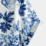 Short-Sleeve Floral Skull Print Punk Rock Crown Shirt