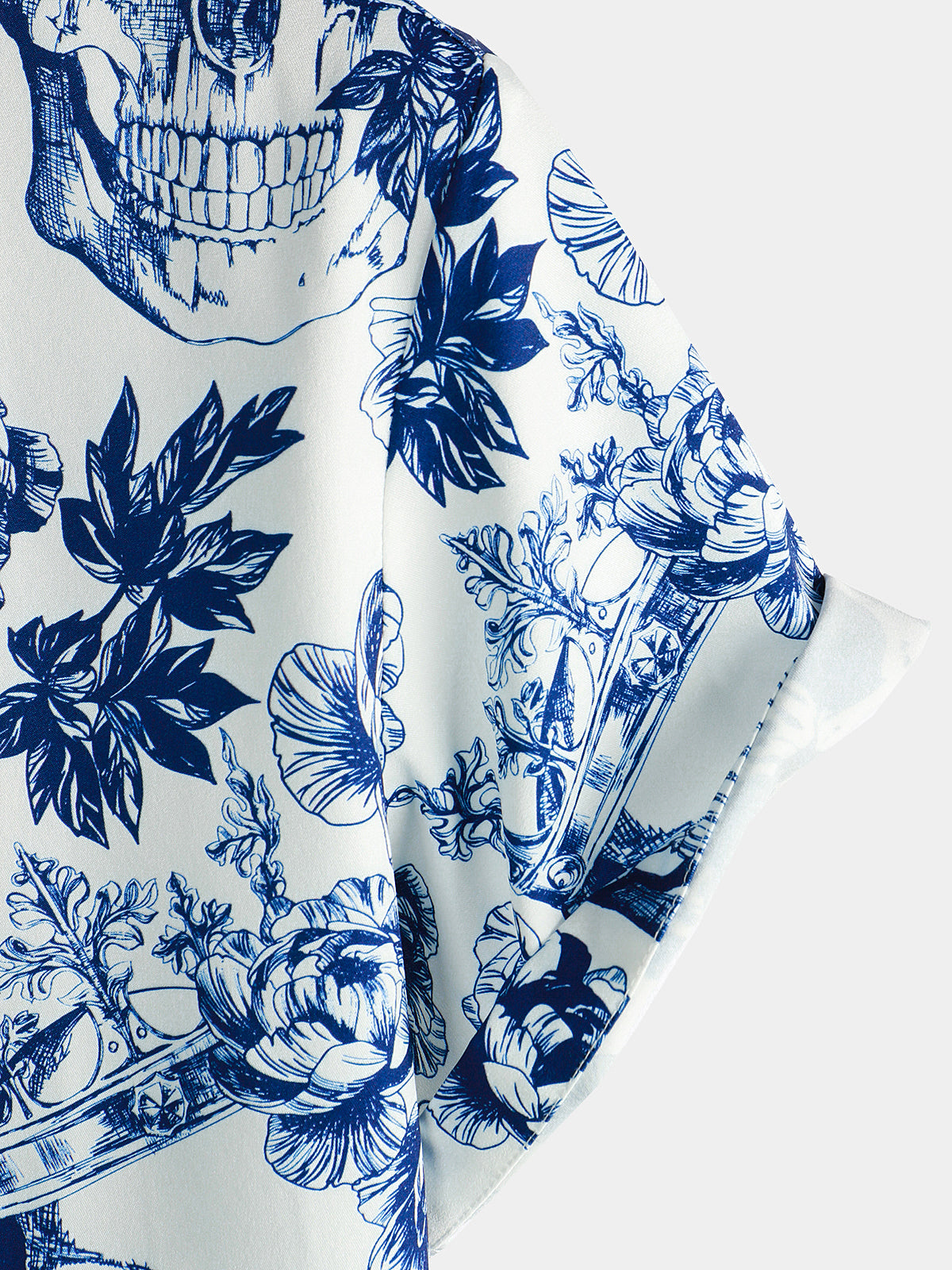Short-Sleeve Floral Skull Print Punk Rock Crown Shirt