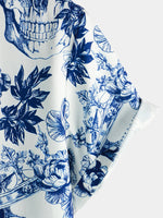 Short-Sleeve Floral Skull Print Punk Rock Crown Shirt
