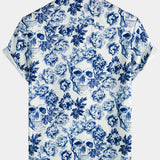 Short-Sleeve Floral Skull Print Punk Rock Crown Shirt