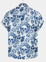 Short-Sleeve Floral Skull Print Punk Rock Crown Shirt