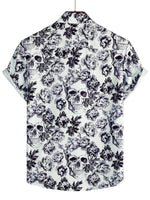 Men's Cotton Short-Sleeve Shirt with Floral Skull Pattern in Punk Rock Style