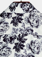Black Short Sleeve Shirt with Floral Skull Print and Punk Rock Crown