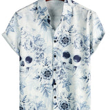 Cotton Casual Shirt with Short Sleeves, Button and Skull Pattern for Men