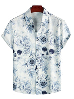 Cotton Casual Shirt with Short Sleeves, Button and Skull Pattern for Men