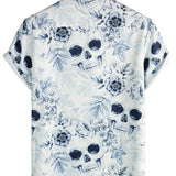 Cotton Casual Shirt with Short Sleeves, Button and Skull Pattern for Men