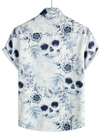 Cotton Casual Shirt with Short Sleeves, Button and Skull Pattern for Men