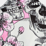 Punk Rock Pink Cherry Blossom Skull Button-Up Short Sleeve Shirt