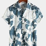 100% Hawaiian Floral Button-Up Beach Shirt, Short Sleeves