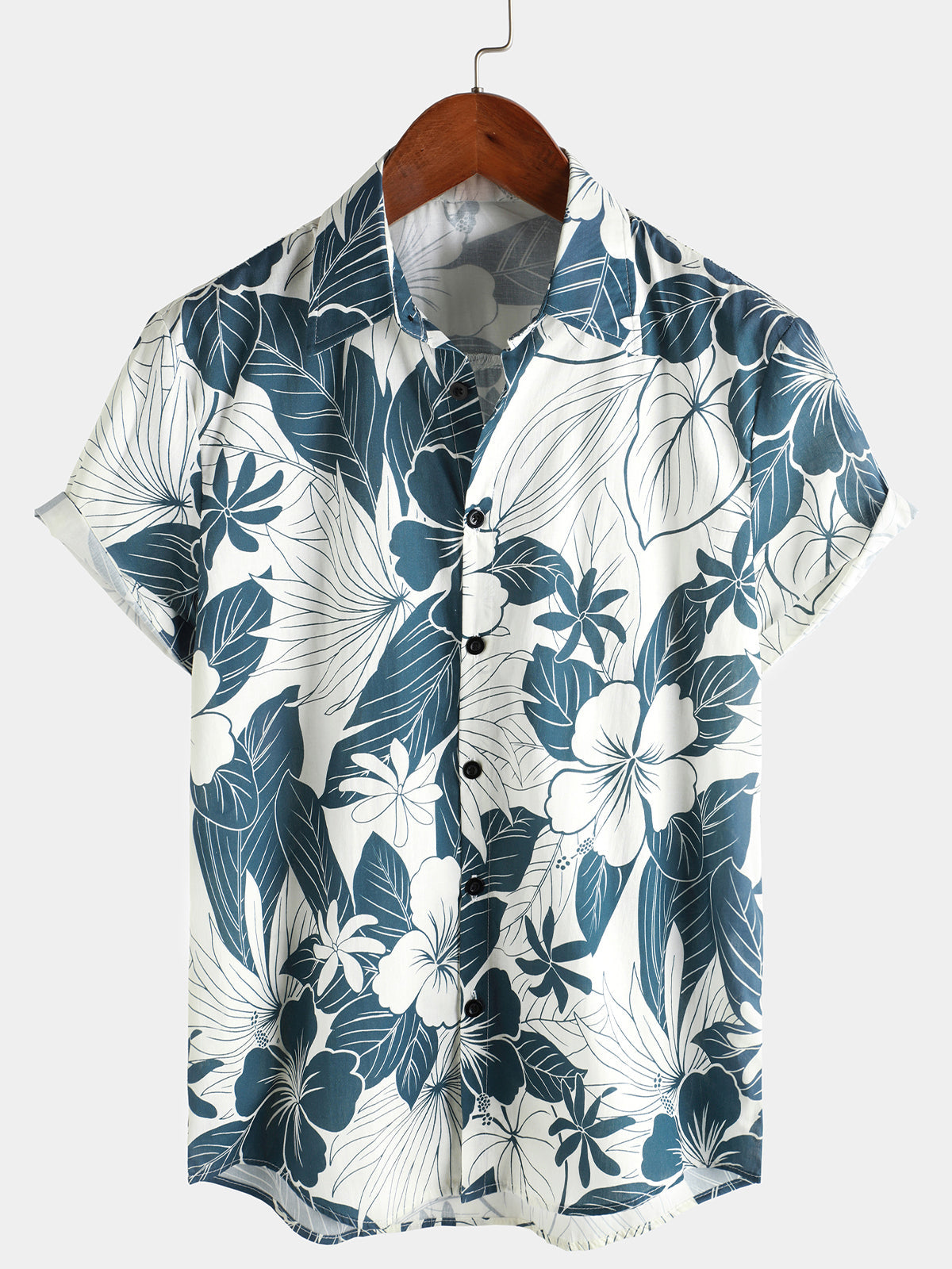 100% Hawaiian Floral Button-Up Beach Shirt, Short Sleeves