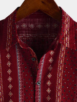 Vintage 70s Retro Red Striped Short Sleeve Button-Up Shirt