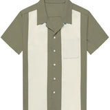 Men's 1950s Retro-Style Short-Sleeve Shirt with Cuban Collar in Navy