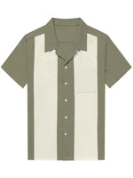 Men's 1950s Retro-Style Short-Sleeve Shirt with Cuban Collar in Navy