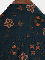 Men's Summer Cotton Short-Sleeve Shirt with Buttons, Floral, Navy