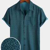 Casual Shirt with Pockets, Short Sleeves, Geometric Print