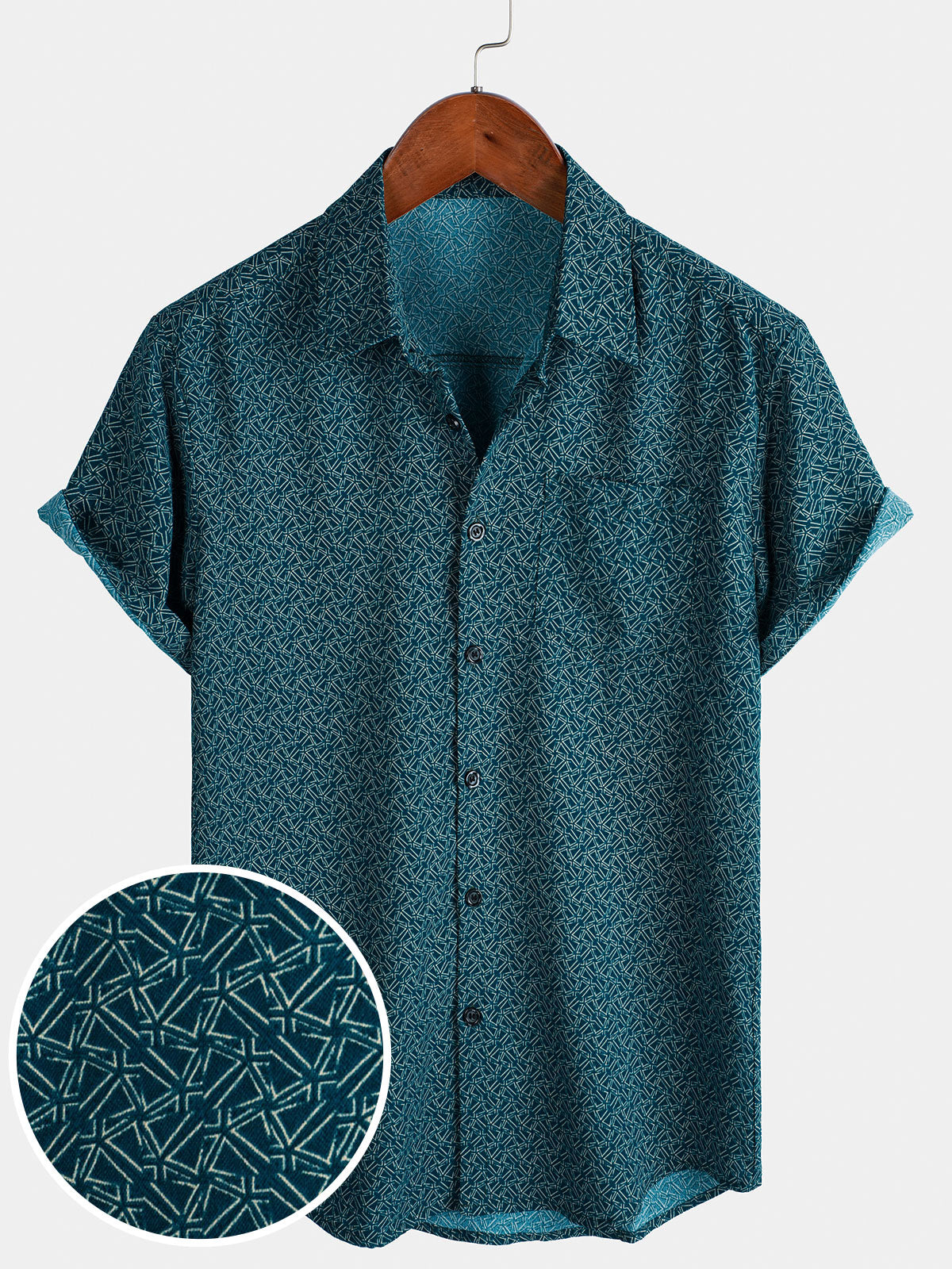 Casual Shirt with Pockets, Short Sleeves, Geometric Print
