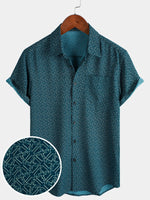 Casual Shirt with Pockets, Short Sleeves, Geometric Print