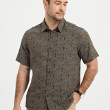 Short-Sleeve Retro Tribal Bohemian Brown Print Vintage 70s Shirt