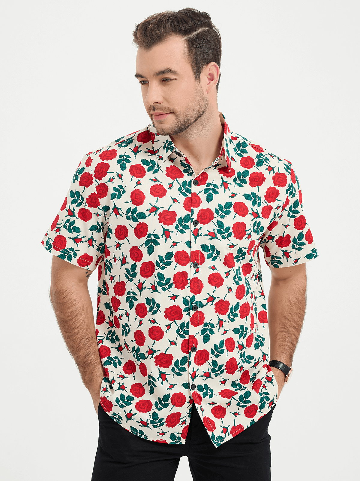 Pink Print Breathable Short-Sleeve Summer Shirt