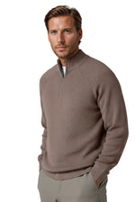 Men's Half-Zip Sweater with Collar – Taupe Brown