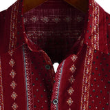 Men's 1970s Vintage-Style Cotton Short-Sleeve Shirt with Red Stripes