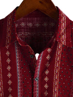 Men's 1970s Vintage-Style Cotton Short-Sleeve Shirt with Red Stripes