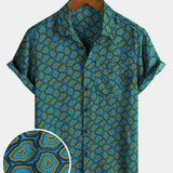 Short-Sleeve Shirt with Abstract Blue Pocket