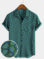 Short-Sleeve Shirt with Abstract Blue Pocket