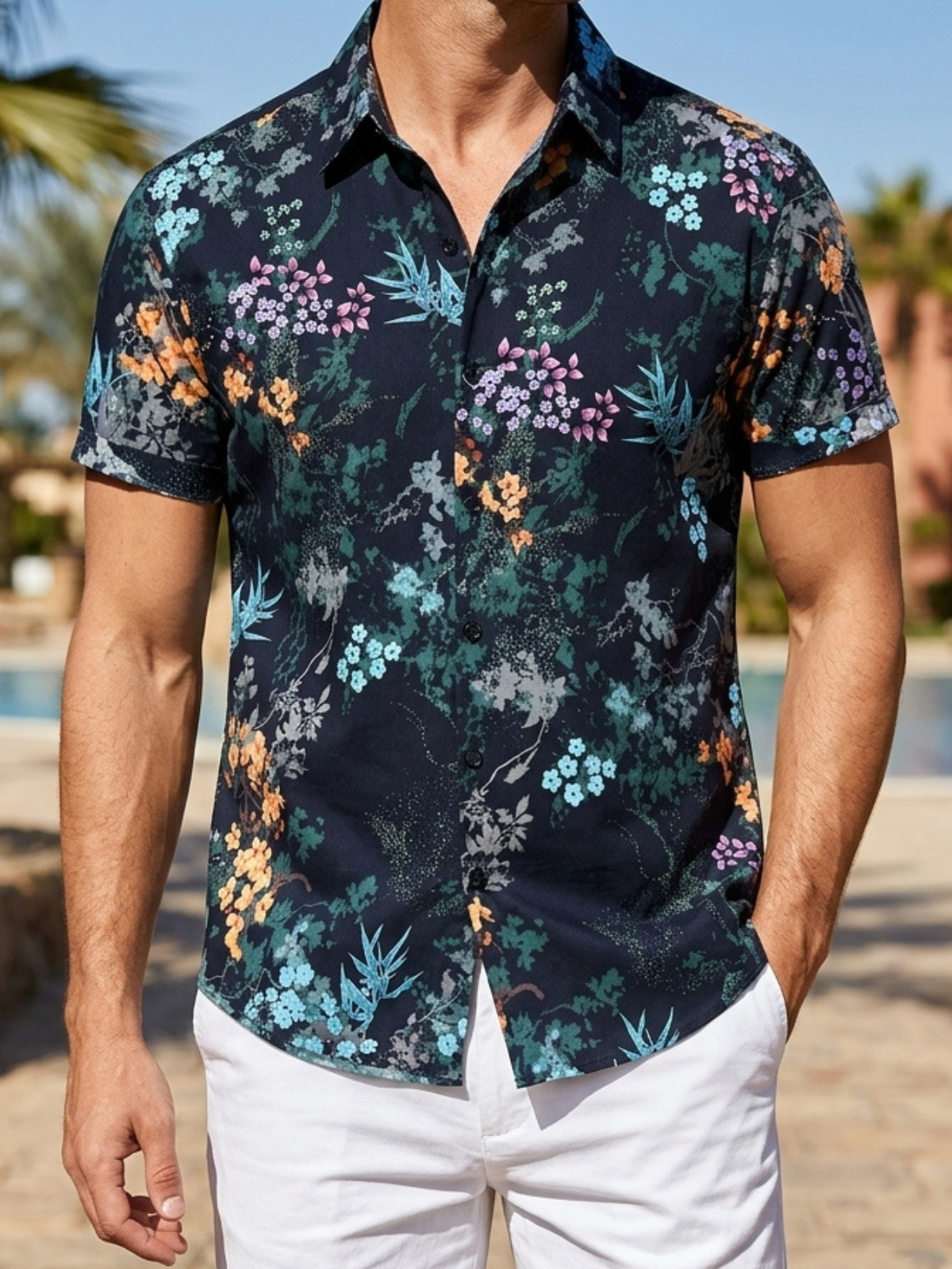 Resort Short Sleeve Botanical Print Shirt