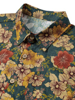 Short Sleeve Breathable Cotton Shirt with Vintage Botanical Print for Men