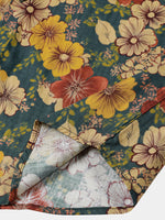 Short Sleeve Breathable Cotton Shirt with Vintage Botanical Print for Men
