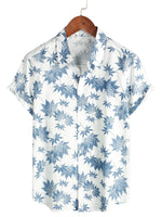 Short Sleeve Breathable Cotton Shirt with Maple Leaf Pattern for Men