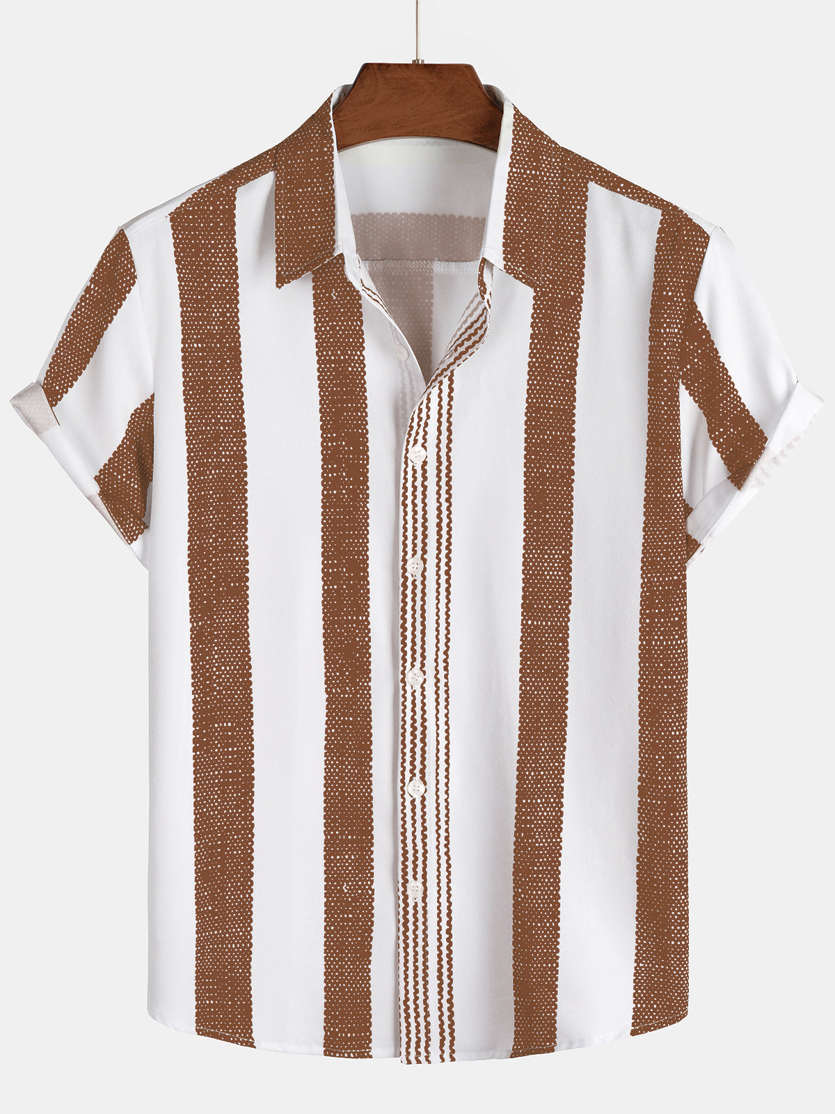 Casual Vintage Brown Vertical Stripe Short-Sleeve Shirt
