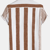 Casual Vintage Brown Vertical Stripe Short-Sleeve Shirt
