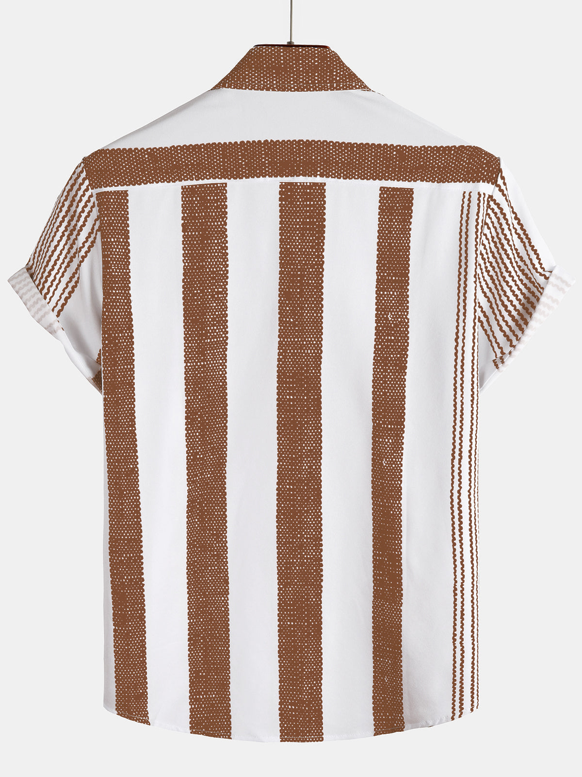 Casual Vintage Brown Vertical Stripe Short-Sleeve Shirt