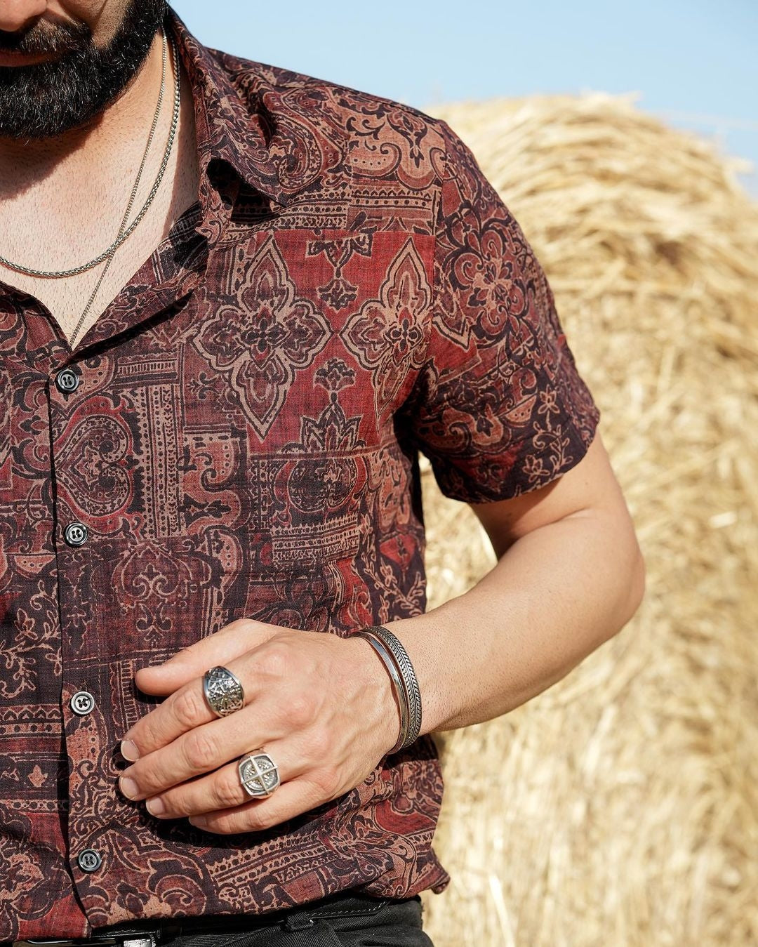 Retro Paisley Print Short-Sleeve Shirt